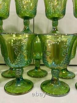 VTG Iridescent Lime Carnival Glass 16 Goblet Set Water/Wine Harvest New In Boxes