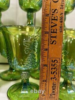 VTG Iridescent Lime Carnival Glass 16 Goblet Set Water/Wine Harvest New In Boxes