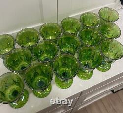 VTG Iridescent Lime Carnival Glass 16 Goblet Set Water/Wine Harvest New In Boxes