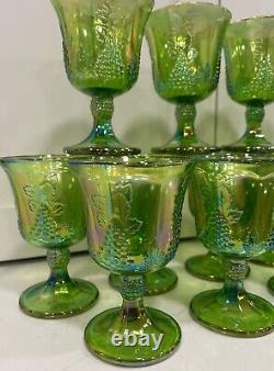 VTG Iridescent Lime Carnival Glass 16 Goblet Set Water/Wine Harvest New In Boxes