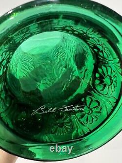 VTG Large Fenton Green Opalescent Carnival Glass Pitcher Ruffled Top Bill Fenton