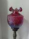 VTG Rare Fenton Ruby Red Carnival Iridescent BEAUTY Art Glass Pillar Lamp