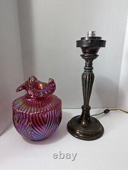 VTG Rare Fenton Ruby Red Carnival Iridescent BEAUTY Art Glass Pillar Lamp