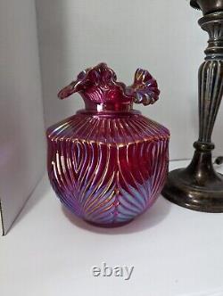 VTG Rare Fenton Ruby Red Carnival Iridescent BEAUTY Art Glass Pillar Lamp