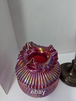 VTG Rare Fenton Ruby Red Carnival Iridescent BEAUTY Art Glass Pillar Lamp