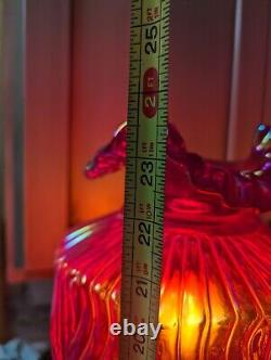 VTG Rare Fenton Ruby Red Carnival Iridescent BEAUTY Art Glass Pillar Lamp