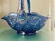 VTG Rare Large Iridescent Cobalt Blue Carnival Glass Sunburst Basket L. E. Smith