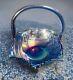 VTG Rare Large Iridescent Cobalt Blue Carnival Glass Sunburst Basket L. E. Smith