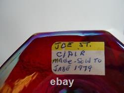 Very Rare Joe St. Clair Art Glass Red Carnival Iridescent Pen Holder 1979
