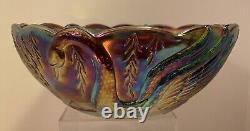 Very Rare Le Smith Tiara Carnival Glass Swan Serenade Iridescent Bowl 10 Across