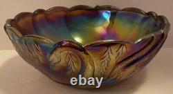 Very Rare Le Smith Tiara Carnival Glass Swan Serenade Iridescent Bowl 10 Across