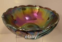 Very Rare Le Smith Tiara Carnival Glass Swan Serenade Iridescent Bowl 10 Across