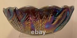 Very Rare Le Smith Tiara Carnival Glass Swan Serenade Iridescent Bowl 10 Across