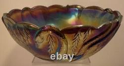 Very Rare Le Smith Tiara Carnival Glass Swan Serenade Iridescent Bowl 10 Across