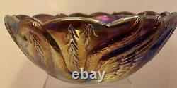 Very Rare Le Smith Tiara Carnival Glass Swan Serenade Iridescent Bowl 10 Across