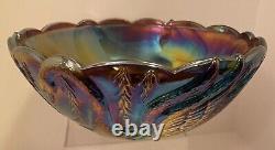 Very Rare Le Smith Tiara Carnival Glass Swan Serenade Iridescent Bowl 10 Across