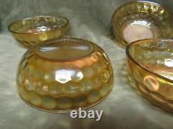 Vintage 1930's Marigold Carnival Iridescent Gold Honeycomb Dot Lot of 4 Bowls