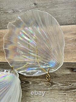 Vintage 1960's Kamei Craft Japan Carnival Iridescent Glass 11Shell Plate 6 Pc