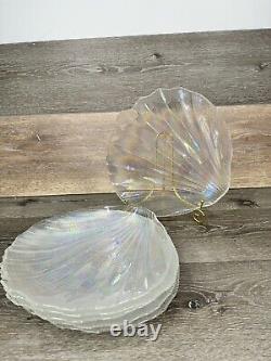 Vintage 1960's Kamei Craft Japan Carnival Iridescent Glass 11Shell Plate 6 Pc