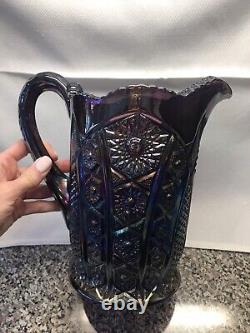 Vintage 1974 Indiana Glass Iridescent Amethyst Pitcher with 6 Goblets