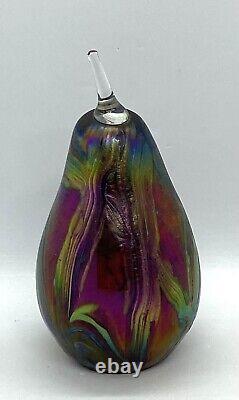Vintage 1990's Julian Jell Onalde Iridescent Carnival Art Glass Pear Sculpture