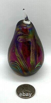 Vintage 1990's Julian Jell Onalde Iridescent Carnival Art Glass Pear Sculpture