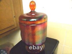 Vintage 1991 Fenton Red Iridescent Carnival Glass Chessie Cat Candy Jar