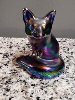 Vintage 4.5 FENTON Carnival Glass Fox Figurine Amethyst Purple Iridescent