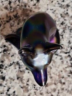 Vintage 4.5 FENTON Carnival Glass Fox Figurine Amethyst Purple Iridescent
