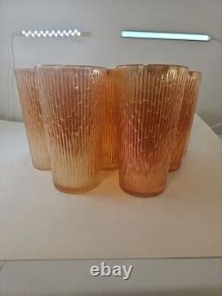 Vintage 9 Iridescent Marigold Tree Bark Carnival Glasses Excellent Condition
