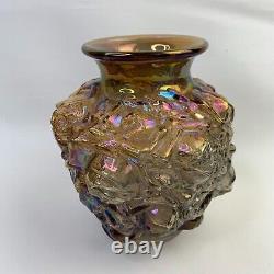 Vintage Amber Iridescent Brown Textured Rose 6 Imperial Carnival Glass Vase