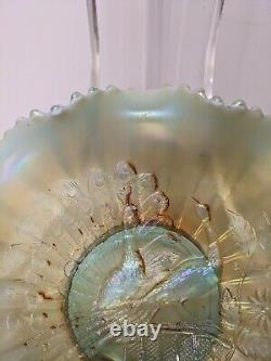 Vintage Aqua Opalescent Northwood Carnival Glass Peacocks on the Fence Bowl