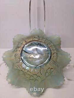 Vintage Aqua Opalescent Northwood Carnival Glass Peacocks on the Fence Bowl