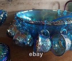 Vintage Blue Carnival Glass, Iridescent Amethyst Glass Serve ware-Many pieces