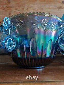 Vintage Blue Carnival Glass, Iridescent Amethyst Glass Serve ware-Many pieces