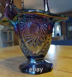 Vintage Blue Carnival Glass, Iridescent Amethyst Glass Serve ware-Many pieces