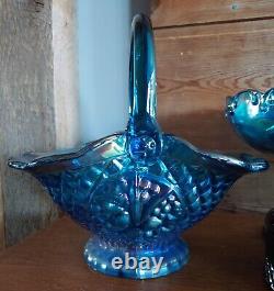 Vintage Blue Carnival Glass, Iridescent Amethyst Glass Serve ware-Many pieces