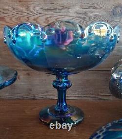 Vintage Blue Carnival Glass, Iridescent Amethyst Glass Serve ware-Many pieces