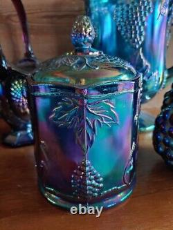 Vintage Blue Carnival Glass, Iridescent Amethyst Glass Serve ware-Many pieces