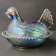 Vintage Blue Carnival Glass Iridescent Hen On Nest FREE Shipping