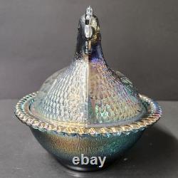 Vintage Blue Carnival Glass Iridescent Hen On Nest FREE Shipping