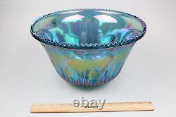 Vintage Blue Carnival Glass Princess Punch Bowl Set Indiana Glass Iridescent