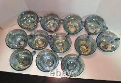 Vintage Blue Carnival Glass Princess Punch Bowl Set Indiana Glass Iridescent