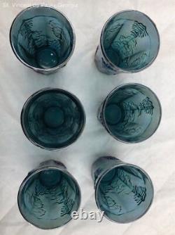 Vintage Blue Carnival Indiana Glass Harvest Grape Iridescent Glassware 10 Piece