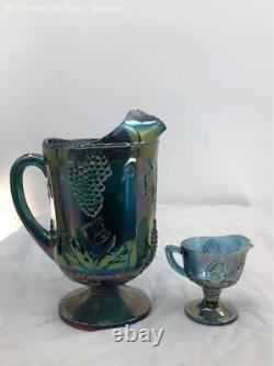 Vintage Blue Carnival Indiana Glass Harvest Grape Iridescent Glassware 10 Piece