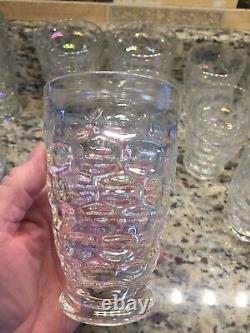 Vintage Carnival Clear Iridescent Rainbow Glass Textured Drink glass Lot Of 13