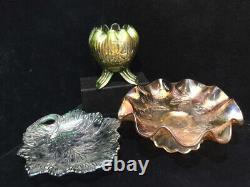 Vintage Carnival Glass, Assorted Green/Amber 3 Lot