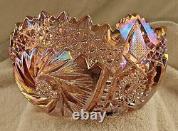 Vintage Carnival Glass Bowl Iridescent Pink Comet in the Stars Saw Tooth Smith