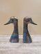 Vintage Carnival Glass Duck Bust Bookends Opalescent/Iridescent Finish RARE