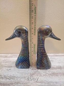 Vintage Carnival Glass Duck Bust Bookends Opalescent/Iridescent Finish RARE